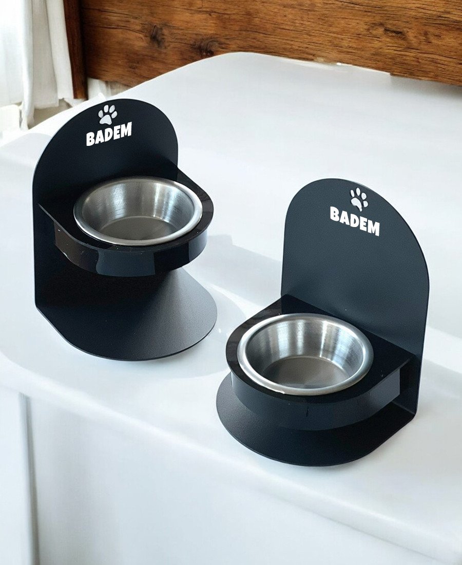 2 Adet Siyah Ayarlanabilir Metal Mama Standı Çelik Kase