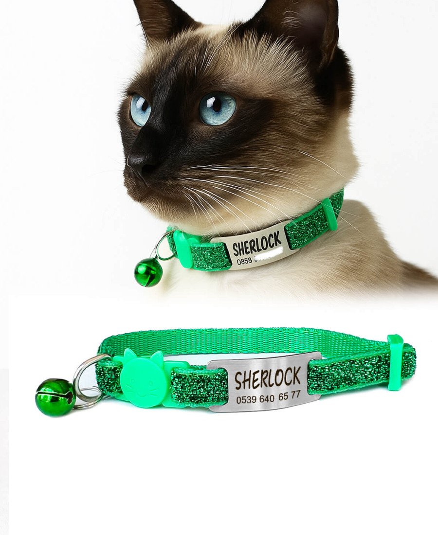 Safety Click Yeşil Sim Desenli Sallanmayan Tasma Künye