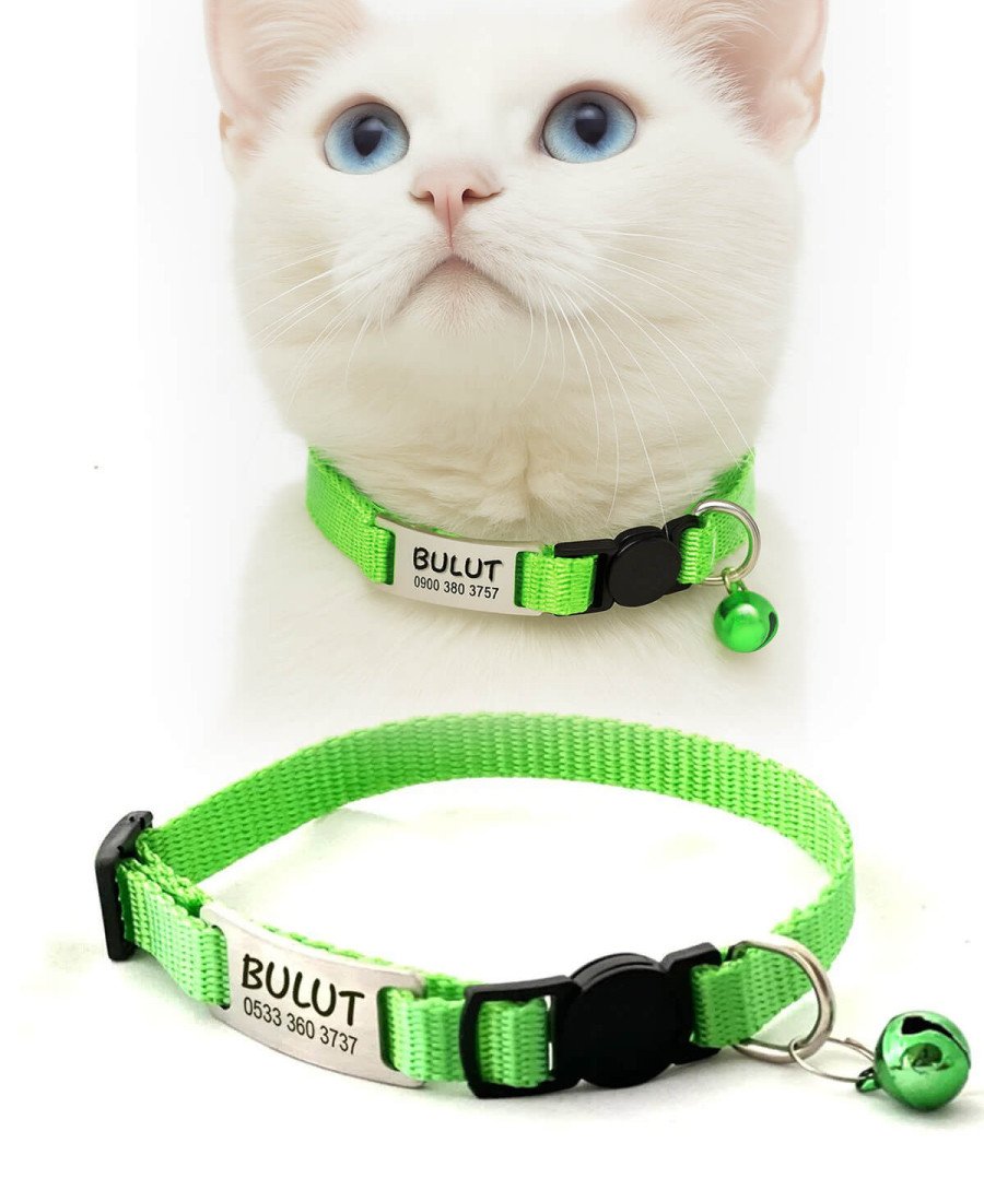 Düz Yeşil Safety Click Tasma İsimlikli Güvenlik Kilitli Sallanmayan Tasma 