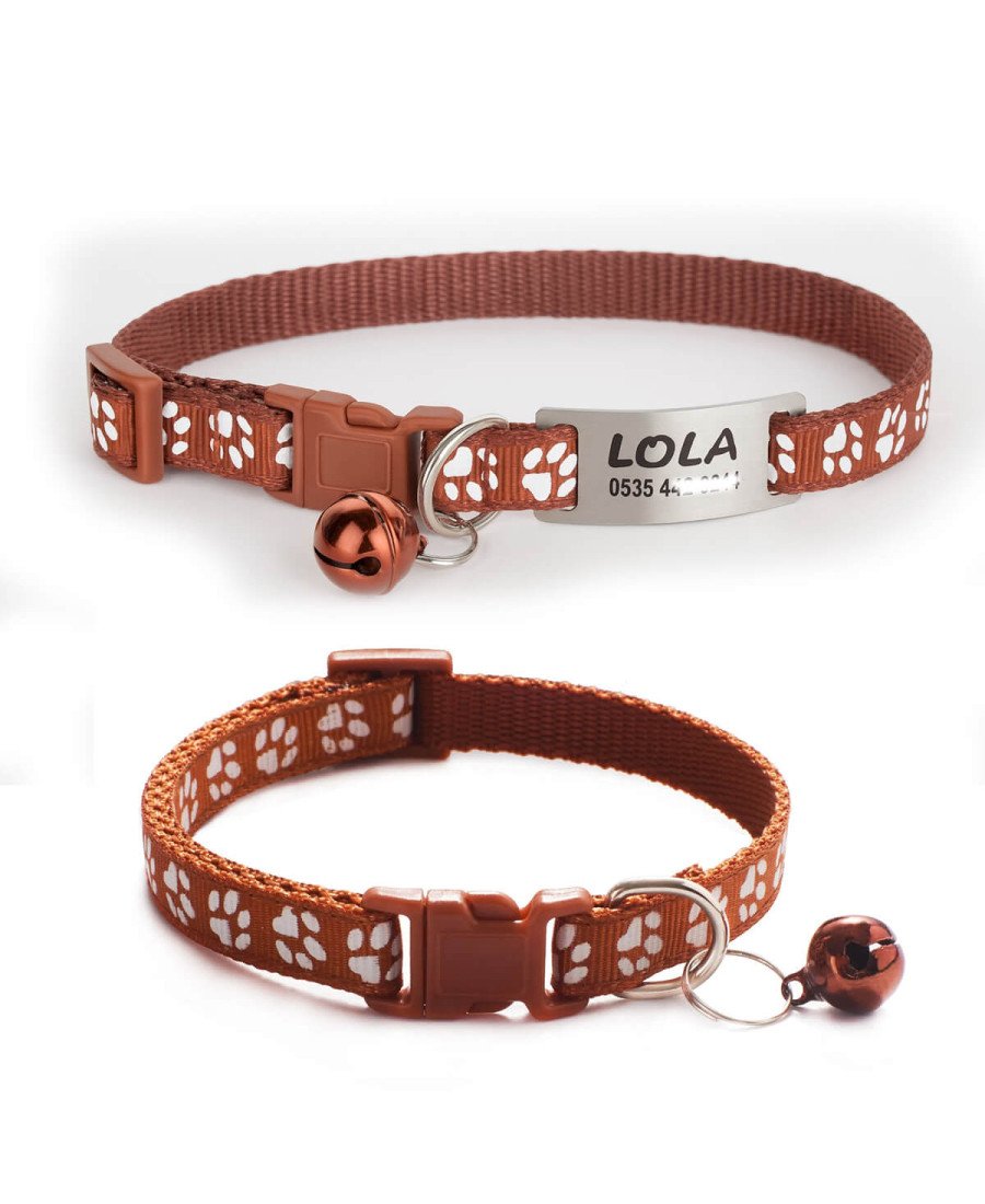 Kahverengi Kediler İçin Metal Künye ve Tasma Sallanmayan Tasma