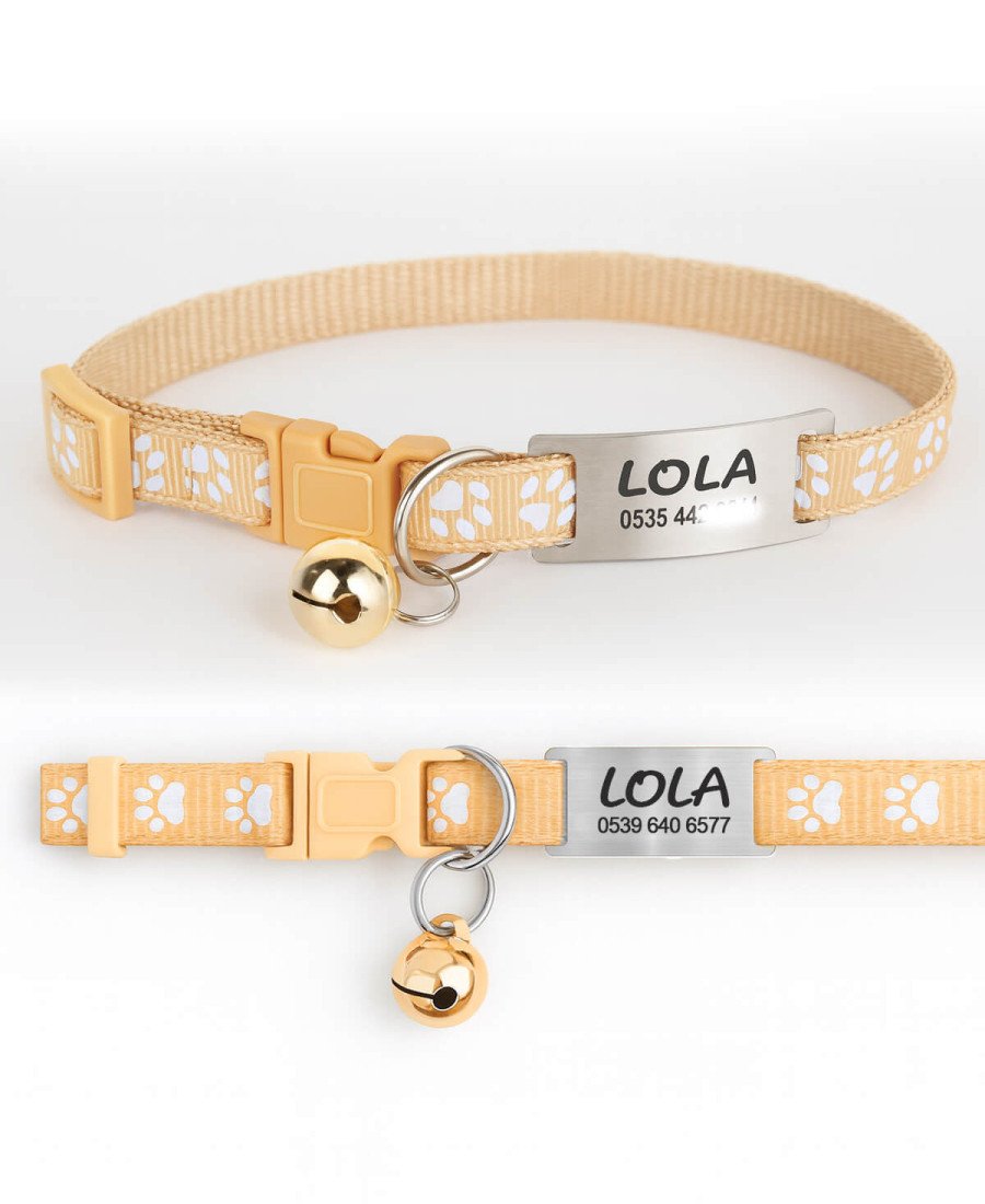 Krem Kediler İçin Metal Künye ve Tasma Sallanmayan Tasma