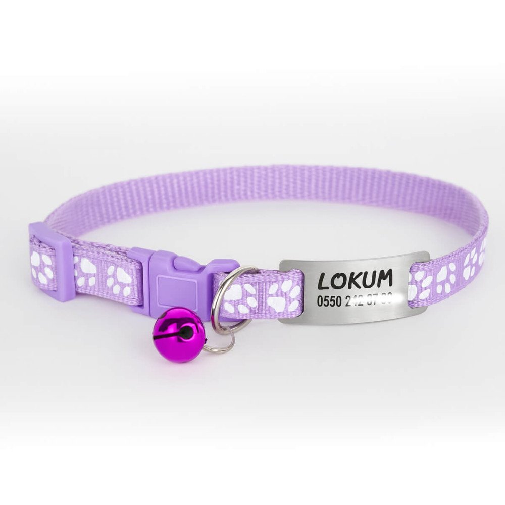 Lila Kediler İçin Metal Künye ve Tasma Sallanmayan Tasma