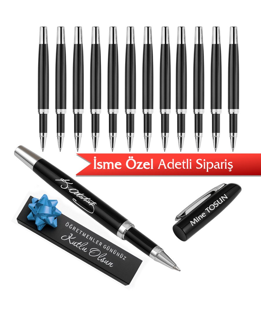 Adetli Siyah Metal Roller Kalem Atatürk İmzalı İsme Özel 2421 Adetli Siyah Metal Roller Kalem Atatürk İmzalı İsme Özel 2421