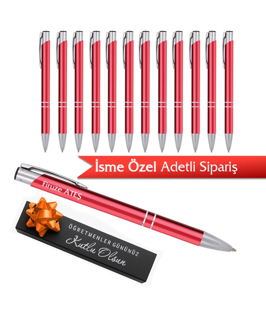 Adetli Kırmızı Eko Metal Tükenmez Kalem İsme Özel 2402