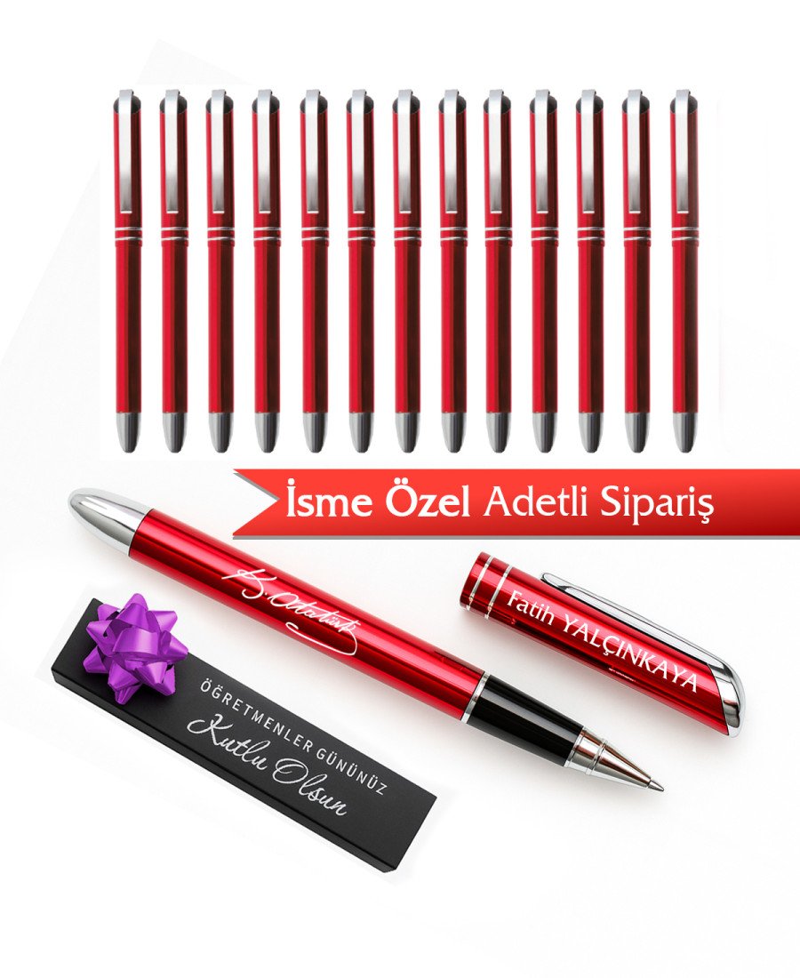 Adetli Eko Kırmızı Metal Roller Kalem Atatürk İmzalı İsme Özel 2406 Adetli Eko Kırmızı Metal Roller Kalem Atatürk İmzalı İsme Özel 2406