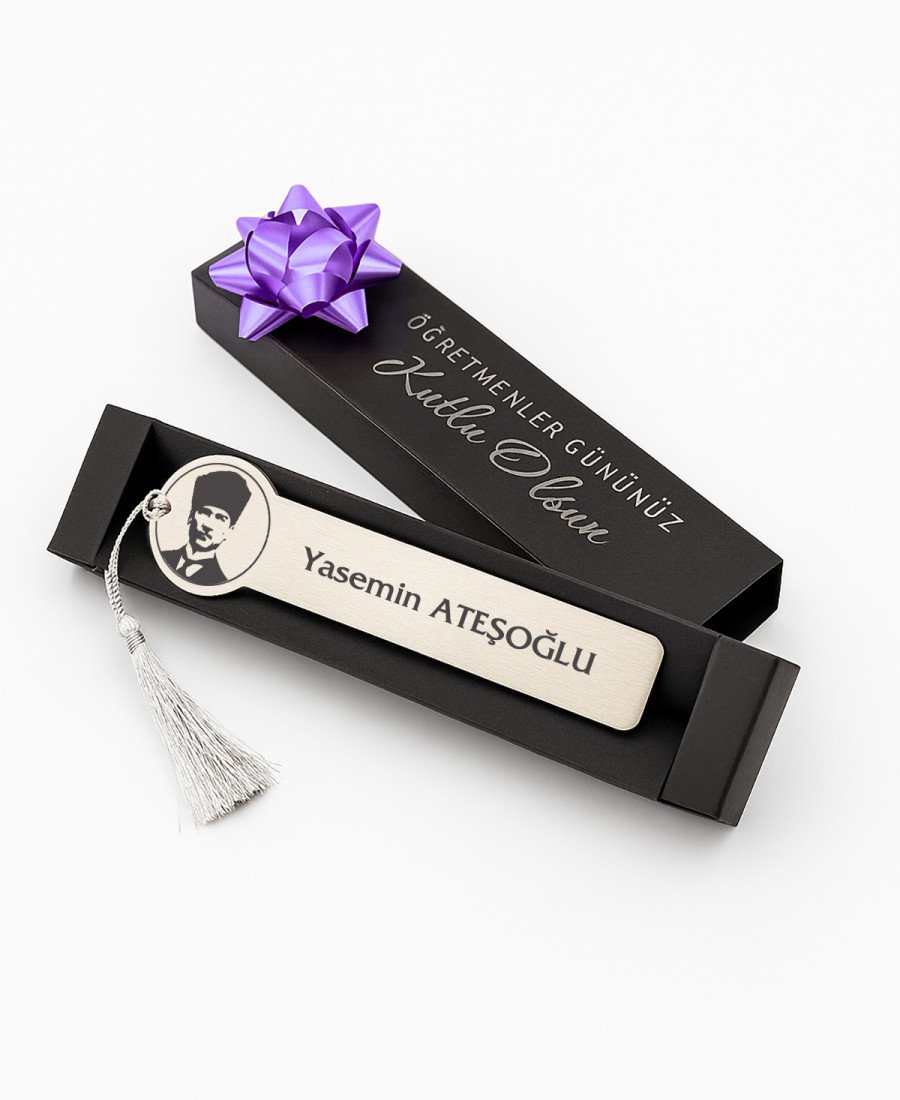 Metal Kitap Ayracı Atatürk Silüetli İsme Özel