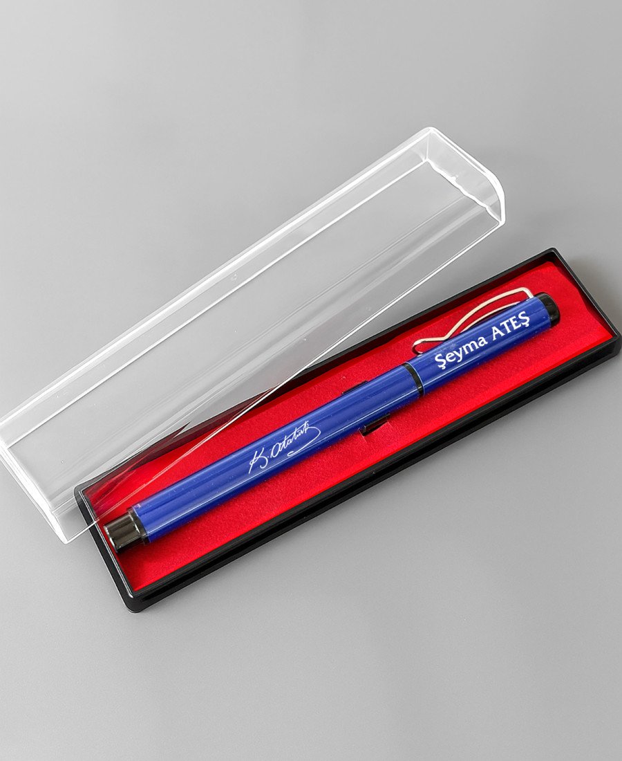 Şeffaf Kutulu Mavi Metal Roller Kalem 02405