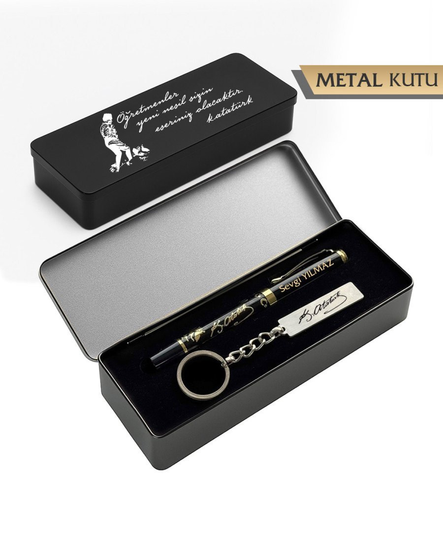 Metal Kutulu Atatürk Kalem ve Metal Anahtarlık Seti