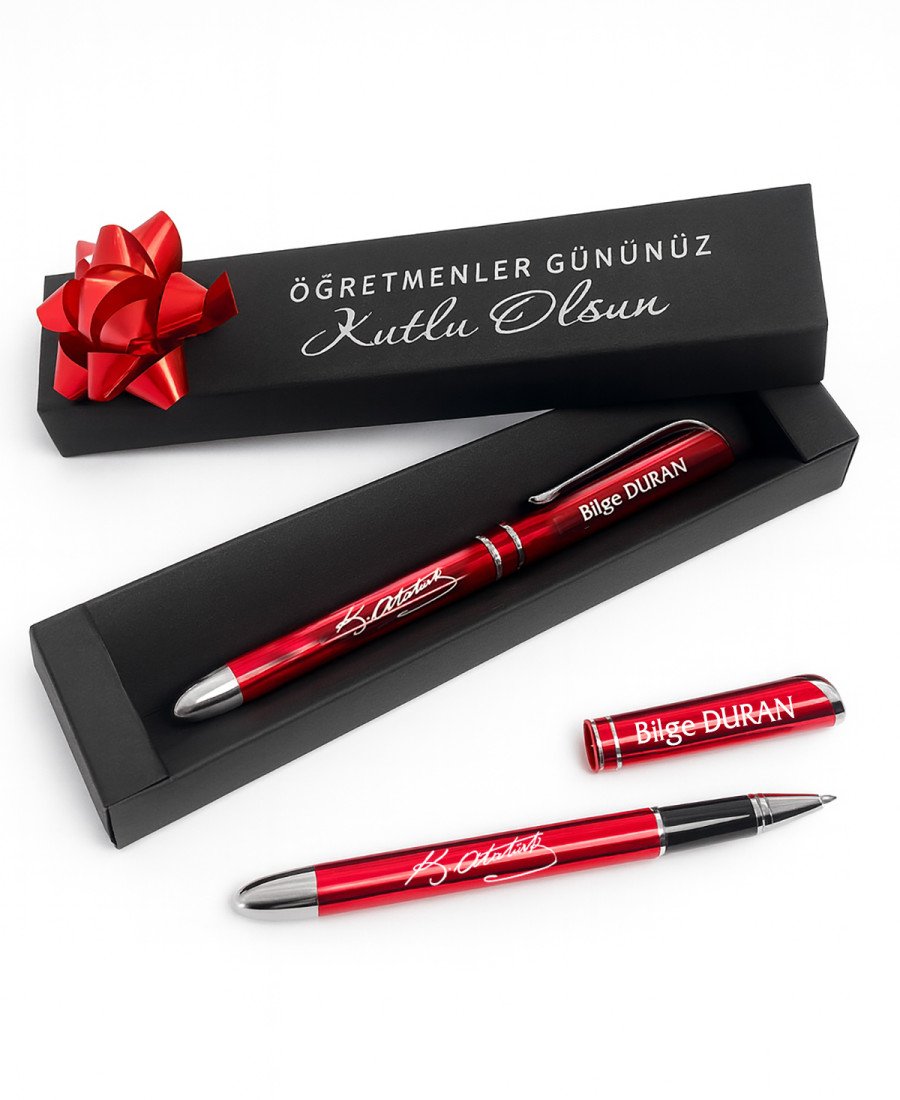 Eko Kırmızı Metal Roller Kalem Atatürk İmzalı İsme Özel 2406