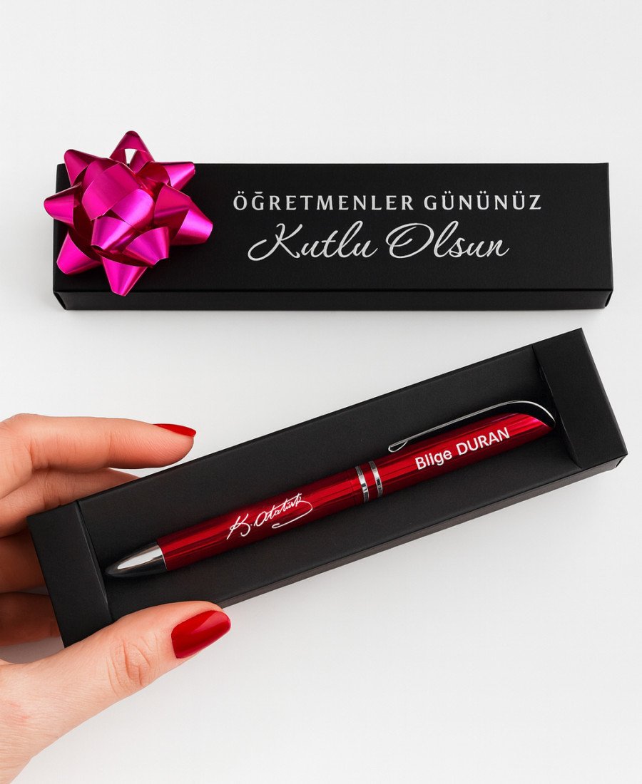Eko Kırmızı Metal Roller Kalem Atatürk İmzalı İsme Özel 2406