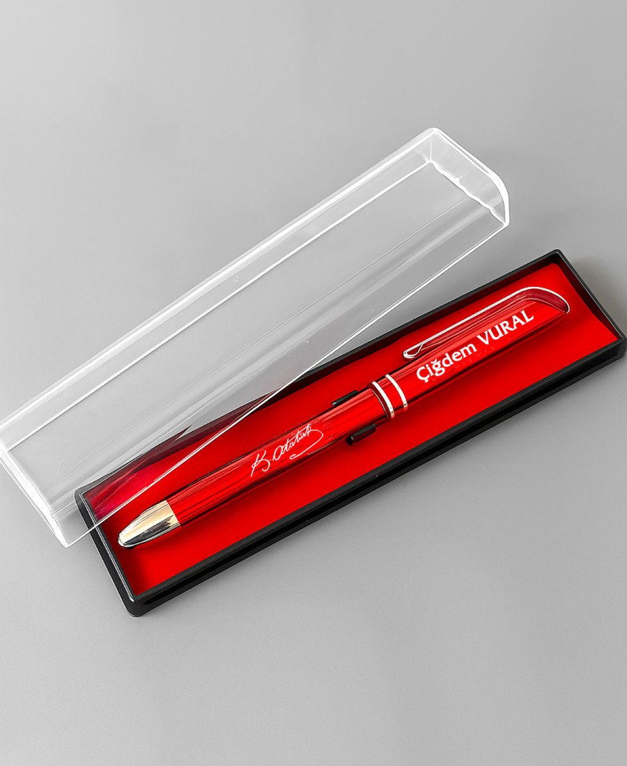 Şeffaf Kutulu Kırmızı Metal Roller Kalem 02403
