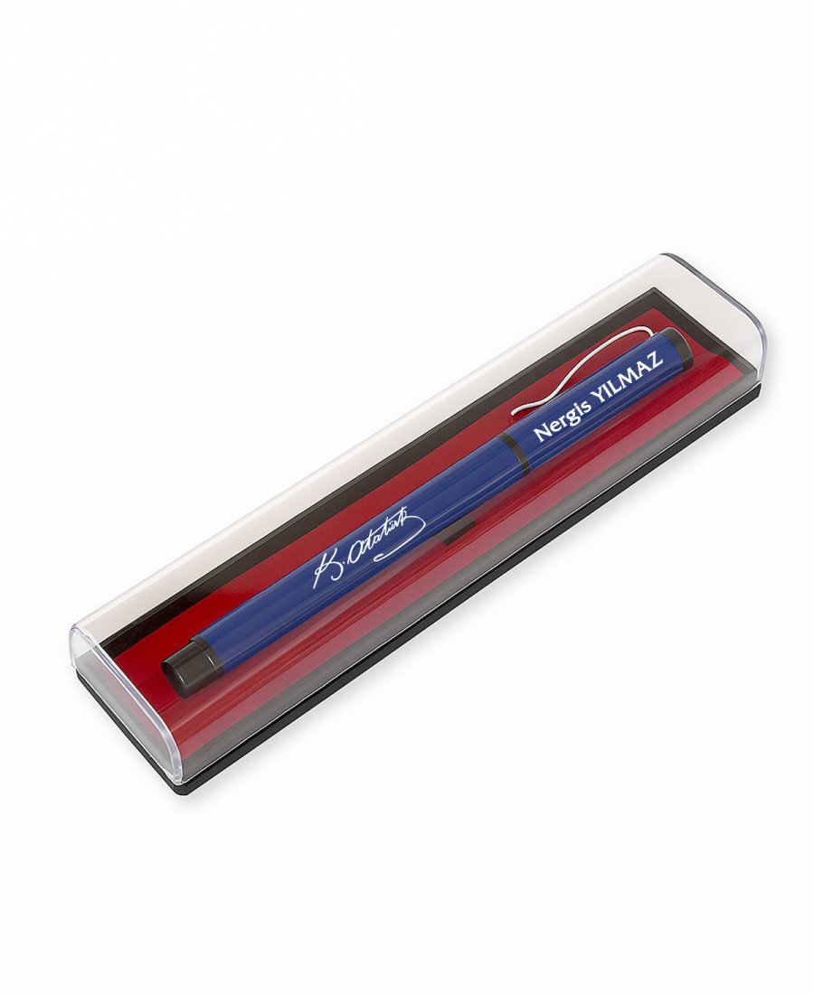 Şeffaf Kutulu Mavi Metal Roller Kalem 02405