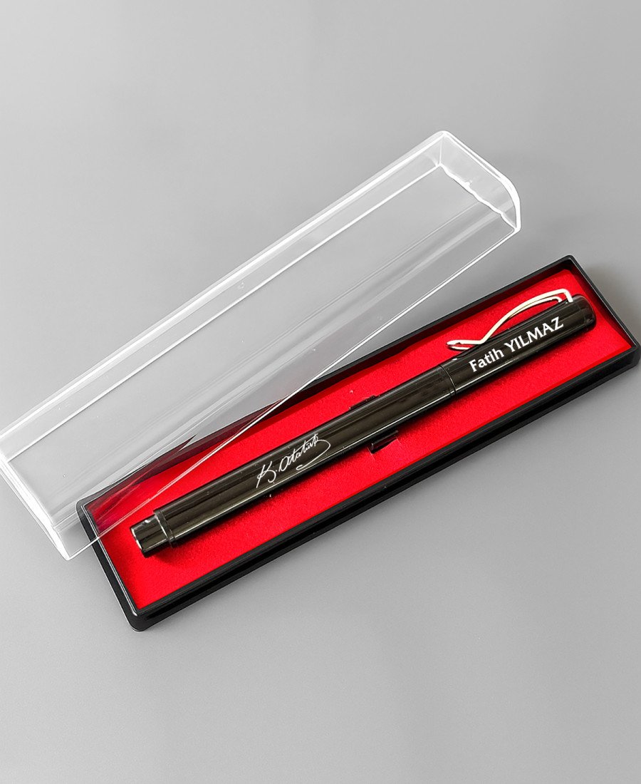 Şeffaf Kutulu Siyah Metal Roller Kalem 02405