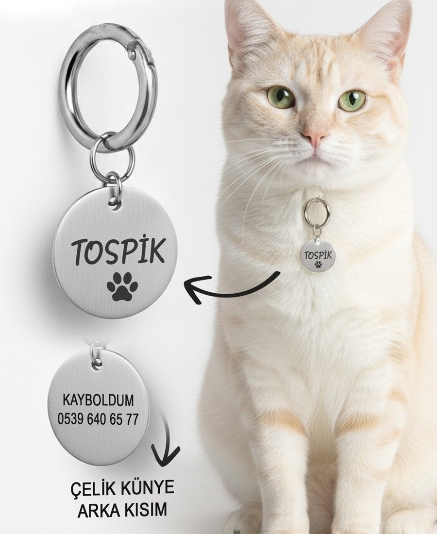 Yuvarlak Metal Kedi Köpek Künyesi Paslanmaz Çelik 002