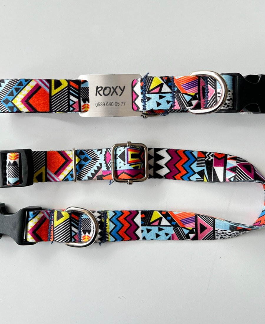 İsimlikli Etnik Desen Küçük Orta Irk Köpek Tasması 21-35 cm