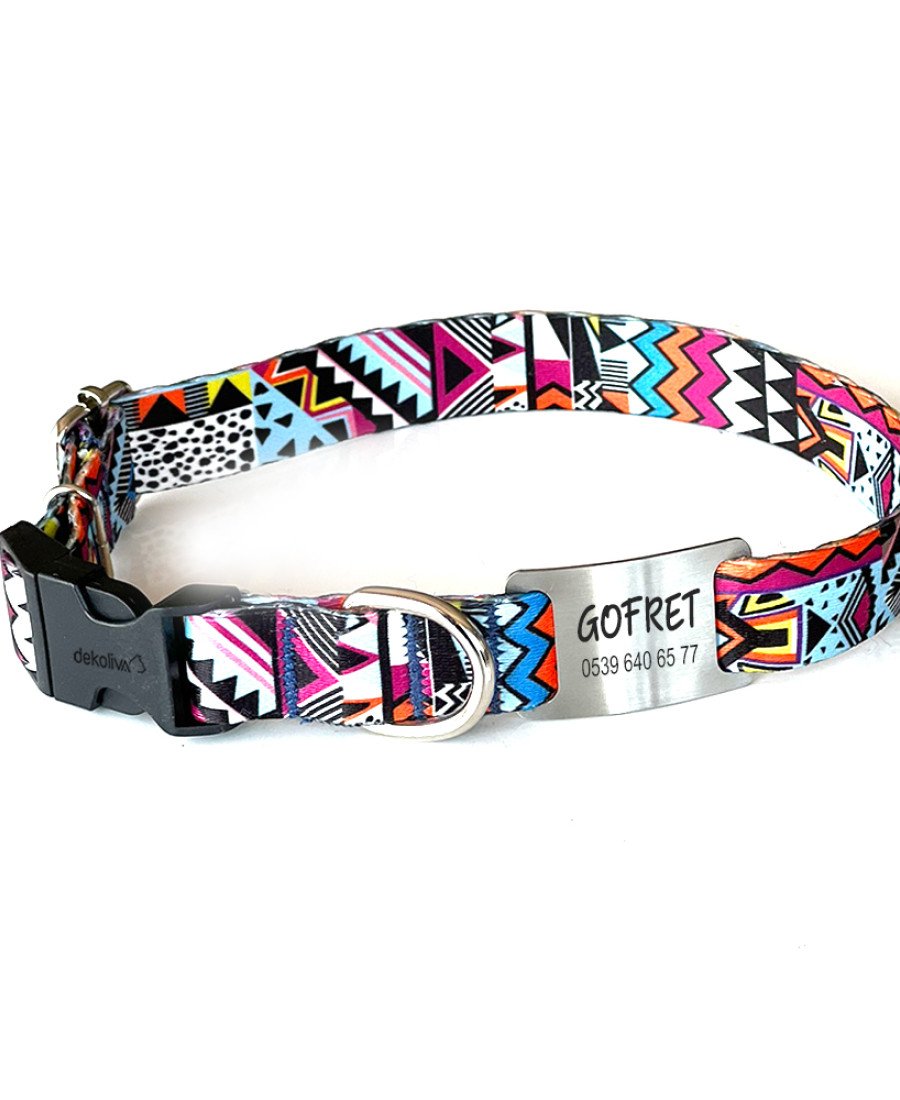 İsimlikli Etnik Desen Küçük Orta Irk Köpek Tasması 21-35 cm