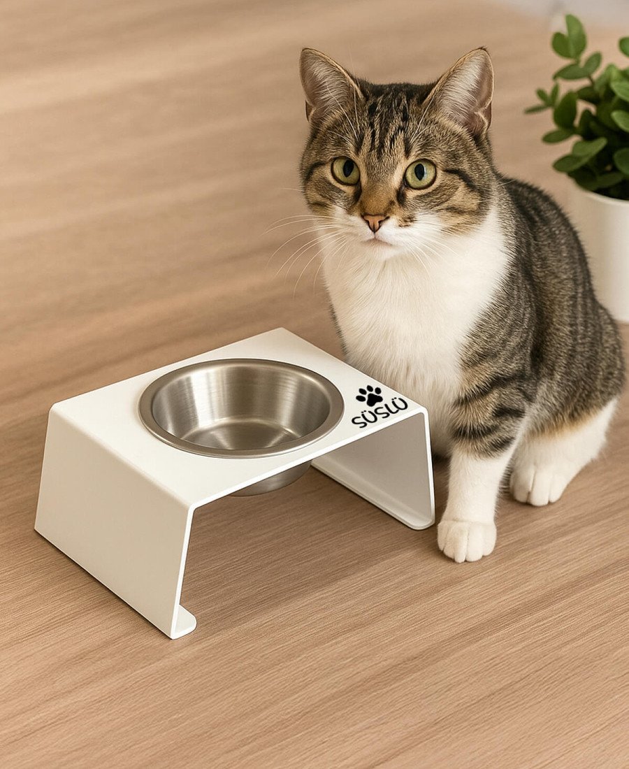 Premium Tek Kaseli Metal Mama Kabı Beyaz