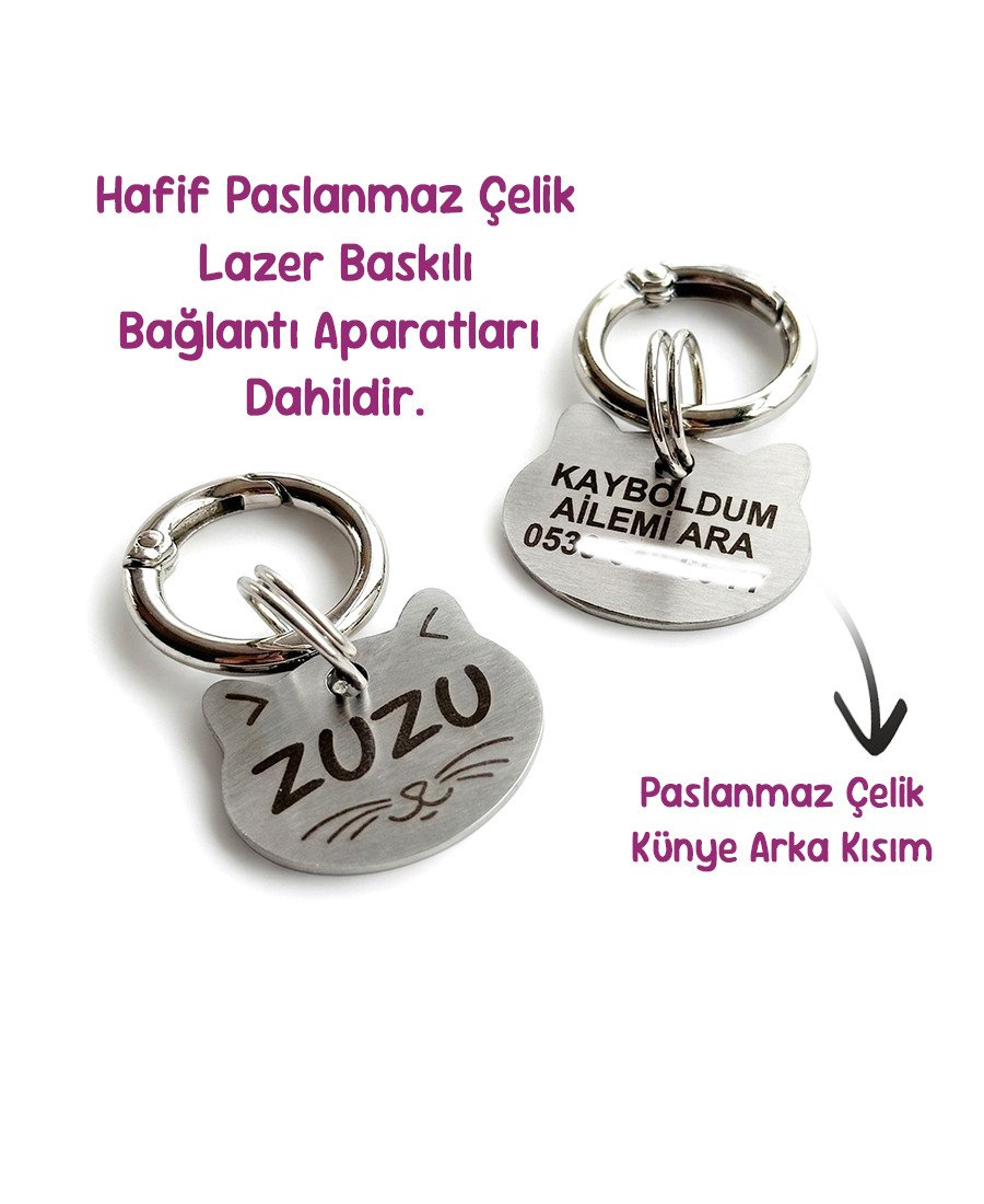 Künye Hediyeli 4 Renk Kedi Tasması Seti Reflektörlü