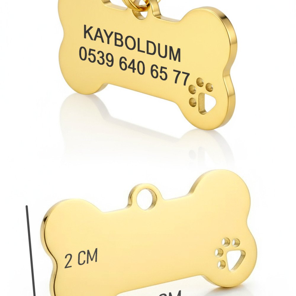 Gold Altın Renk Çelik Köpek Künyesi Paslanmaz Çelik