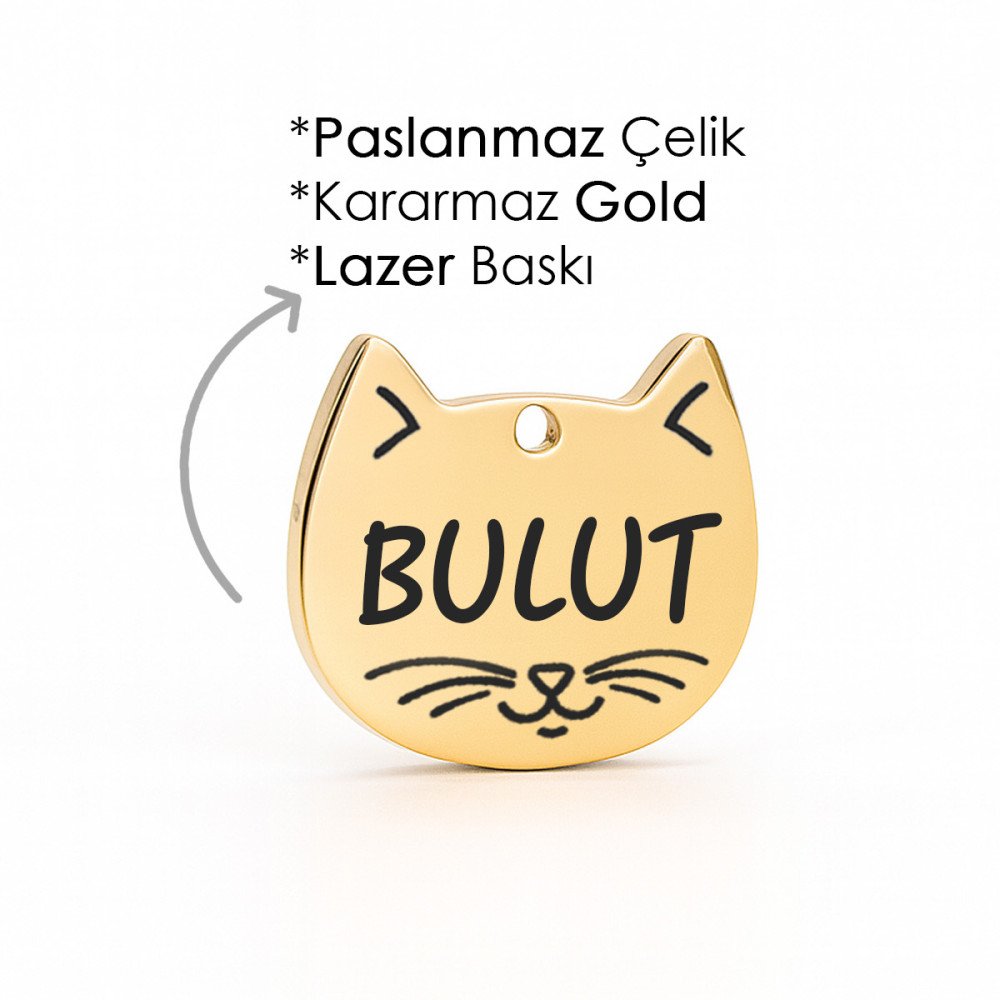 Gold Altın Renk Çelik Kedi Künyesi Paslanmaz Çelik