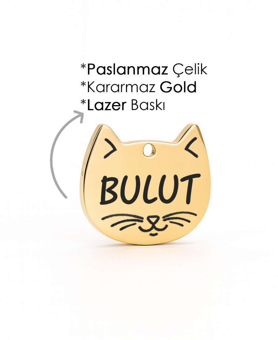 Gold Altın Renk Çelik Kedi Künyesi Paslanmaz Çelik