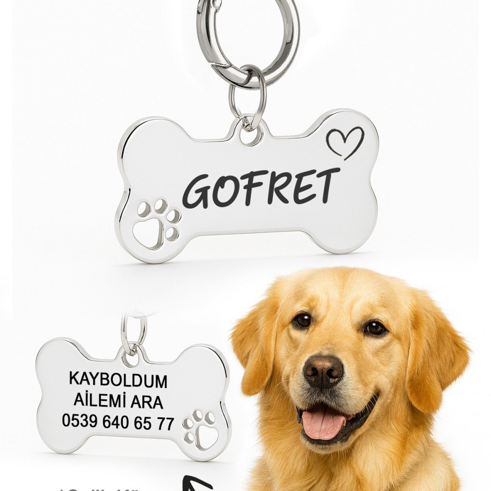 Gümüş Renk Çelik Köpek Künyesi Paslanmaz Çelik