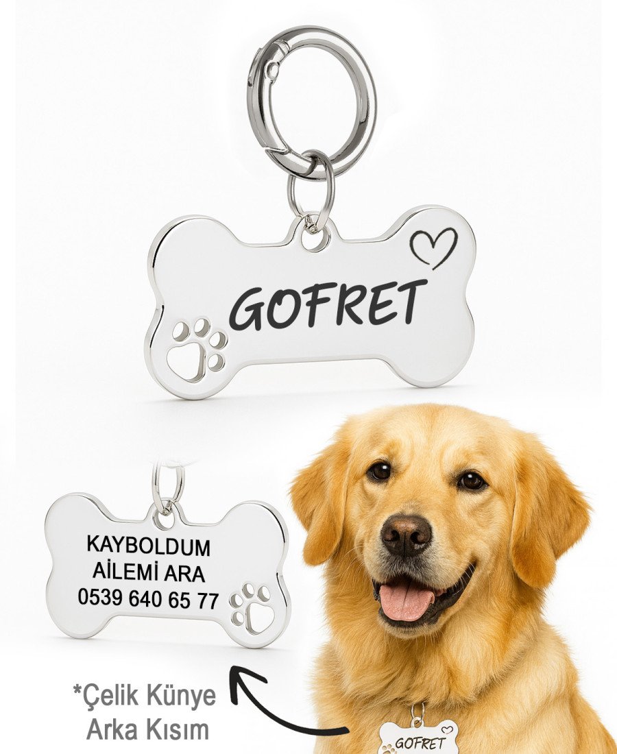 Gümüş Renk Çelik Köpek Künyesi Paslanmaz Çelik