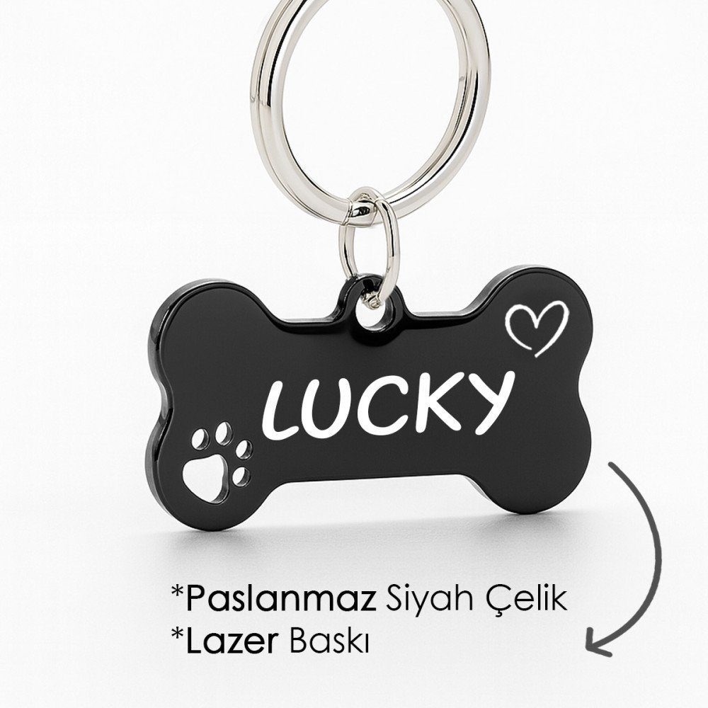 Siyah Parlak Renk Çelik Köpek Künyesi Paslanmaz Çelik