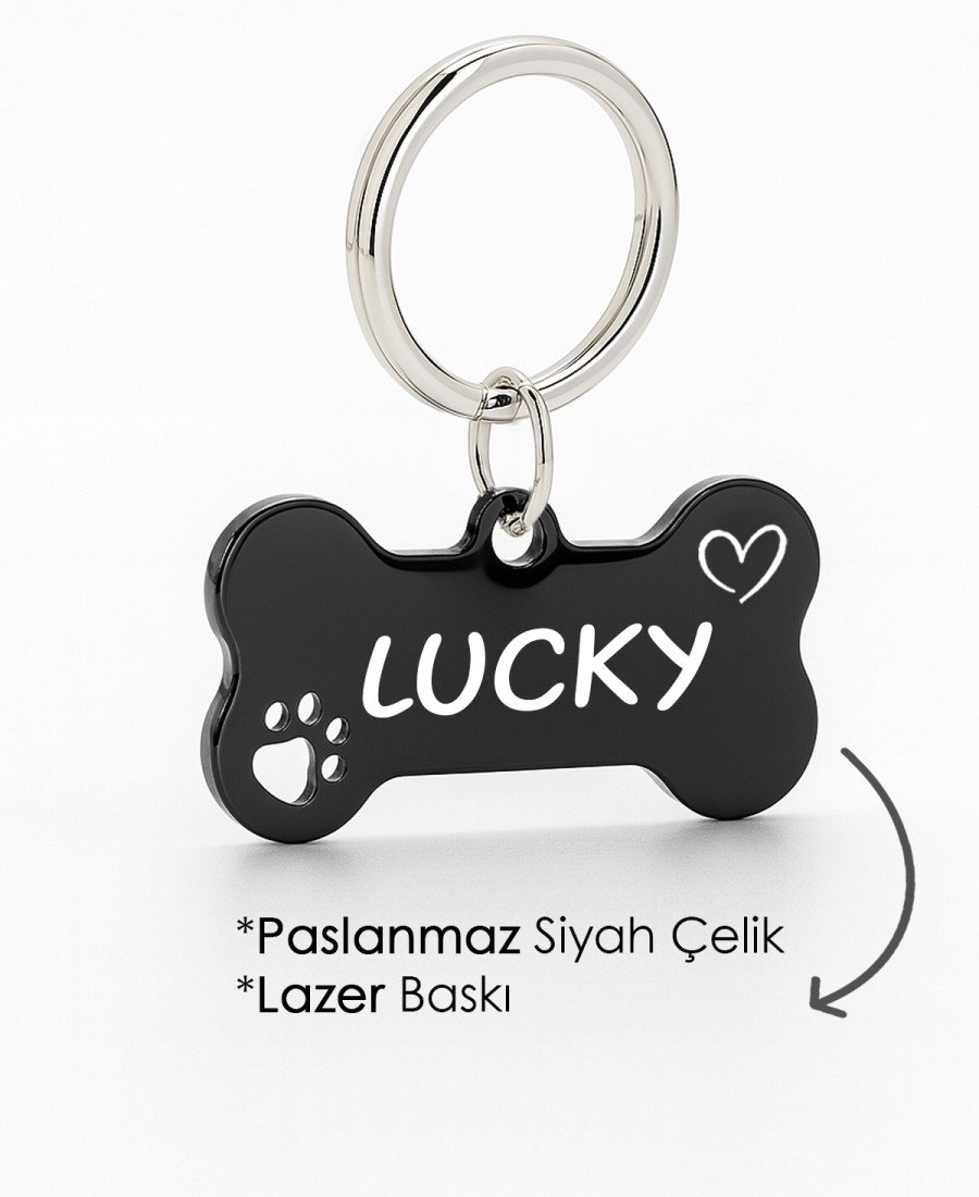 Siyah Parlak Renk Çelik Köpek Künyesi Paslanmaz Çelik