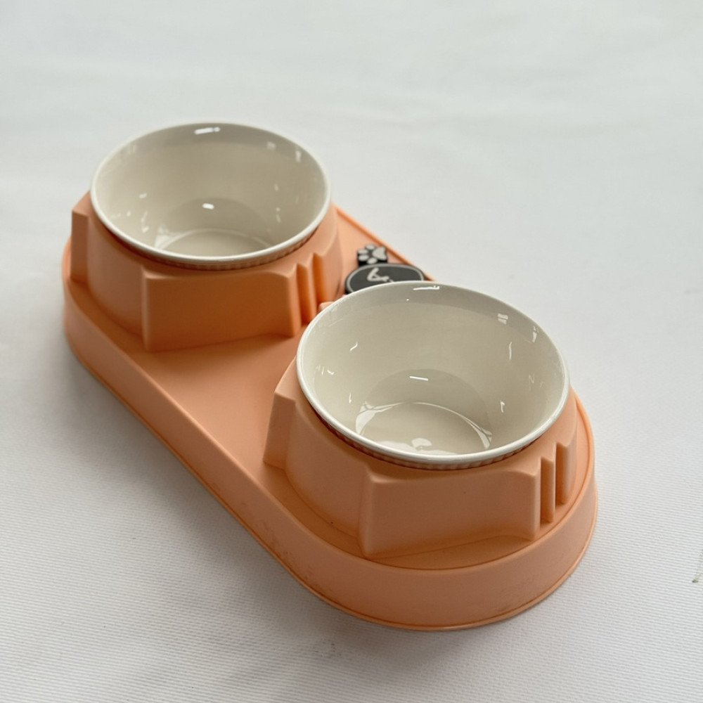 Pembe Plastik Porselen Kaseli İsme Özel Mama Standı 