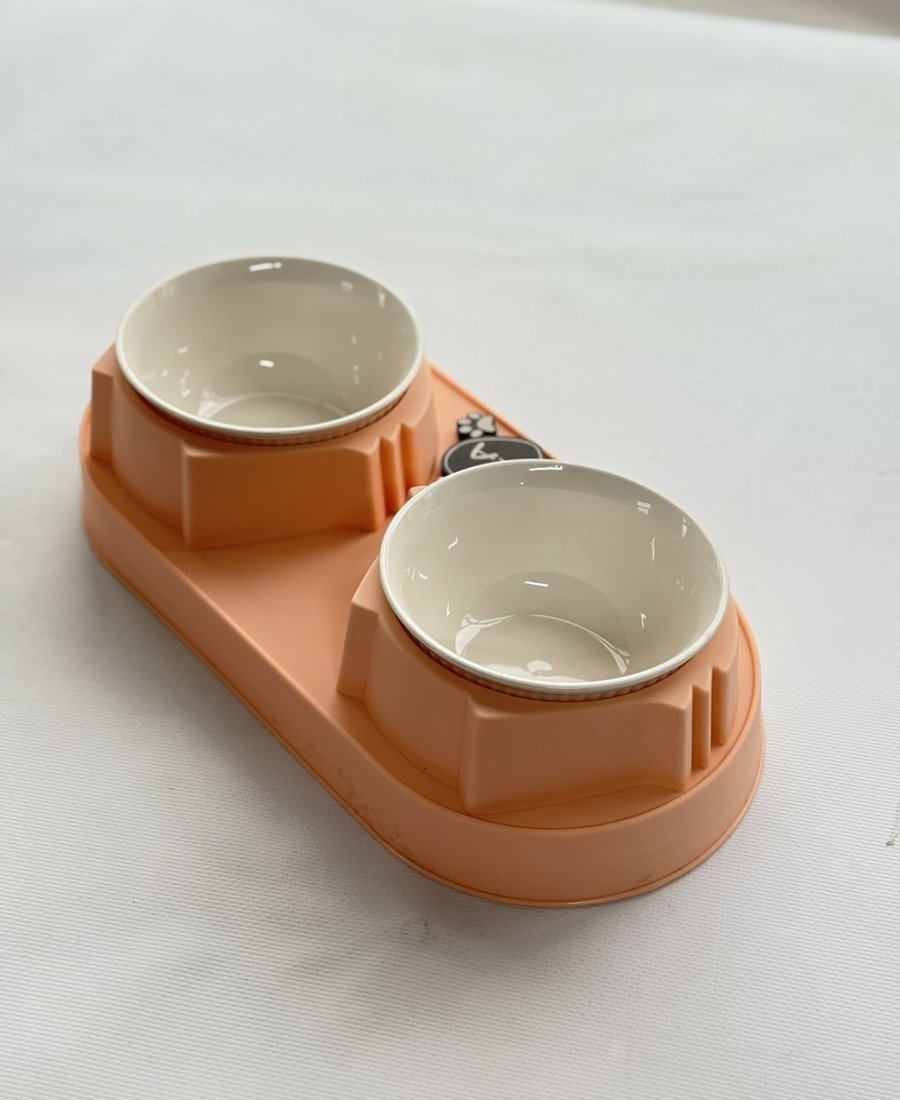 Pembe Plastik Porselen Kaseli İsme Özel Mama Standı 