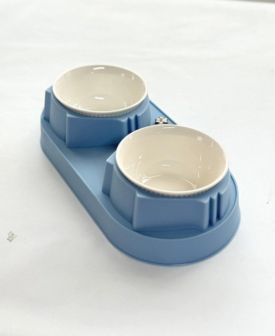 Mavi Plastik Porselen Kaseli İsme Özel Mama Standı