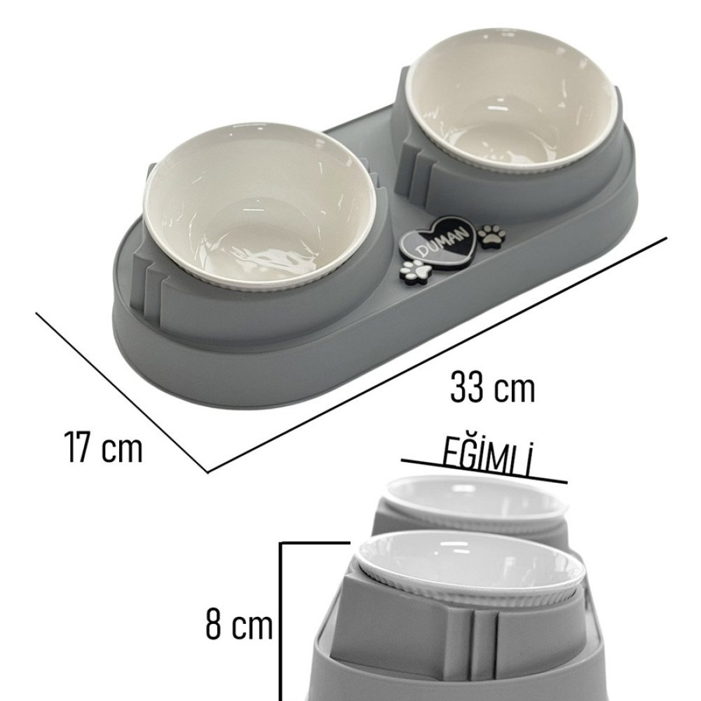 Yeşil Plastik Porselen Kaseli İsme Özel Mama Standı 