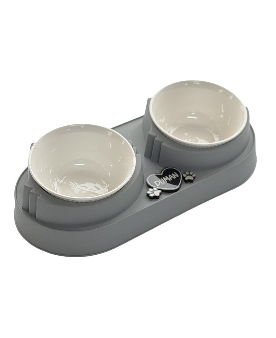 Gri Plastik Porselen Kaseli İsme Özel Mama Standı Gri Plastik Porselen Kaseli İsme Özel Mama Standı