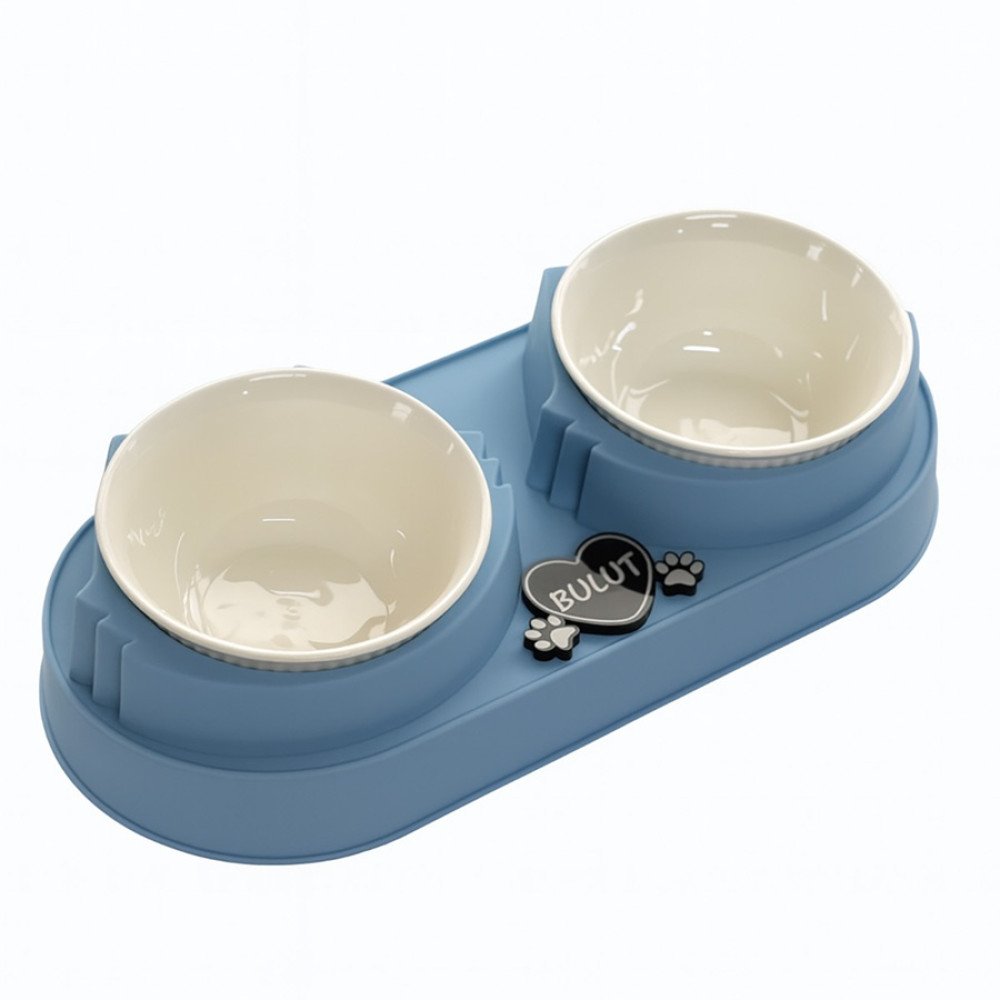 Mavi Plastik Porselen Kaseli İsme Özel Mama Standı 