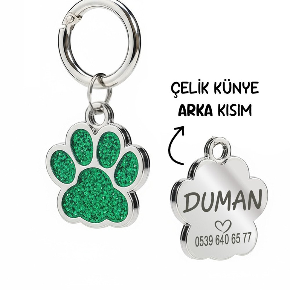 Pati Simli Yeşil Parlak Metal Künye