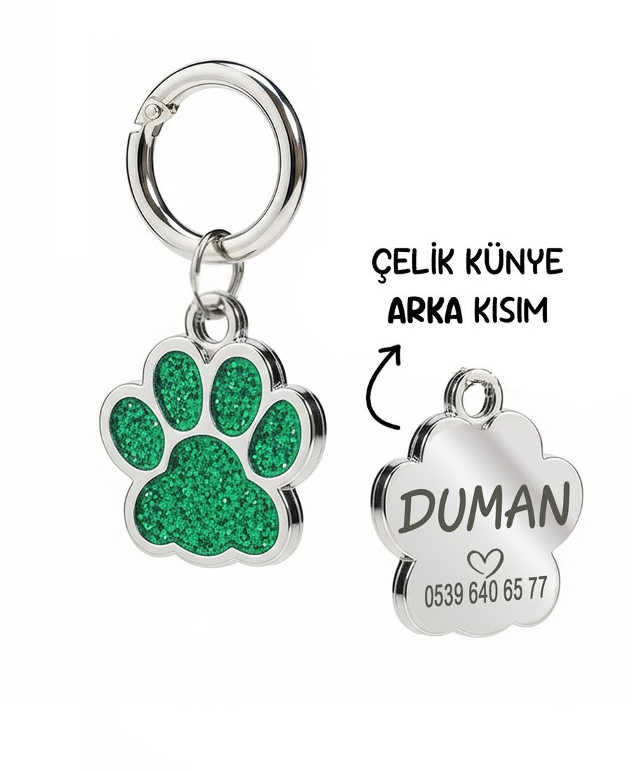 Pati Simli Yeşil Parlak Metal Künye