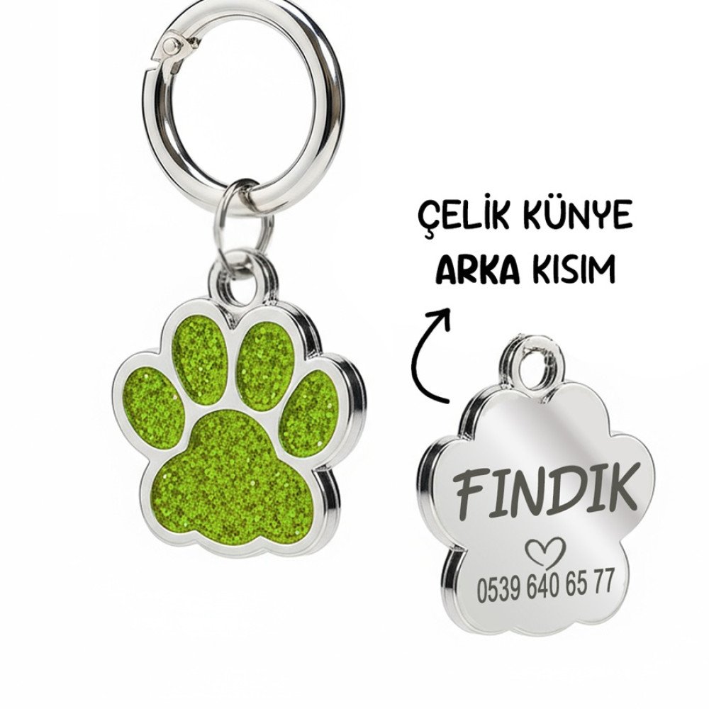 Pati Simli Fıstık Yeşil Parlak Metal Künye