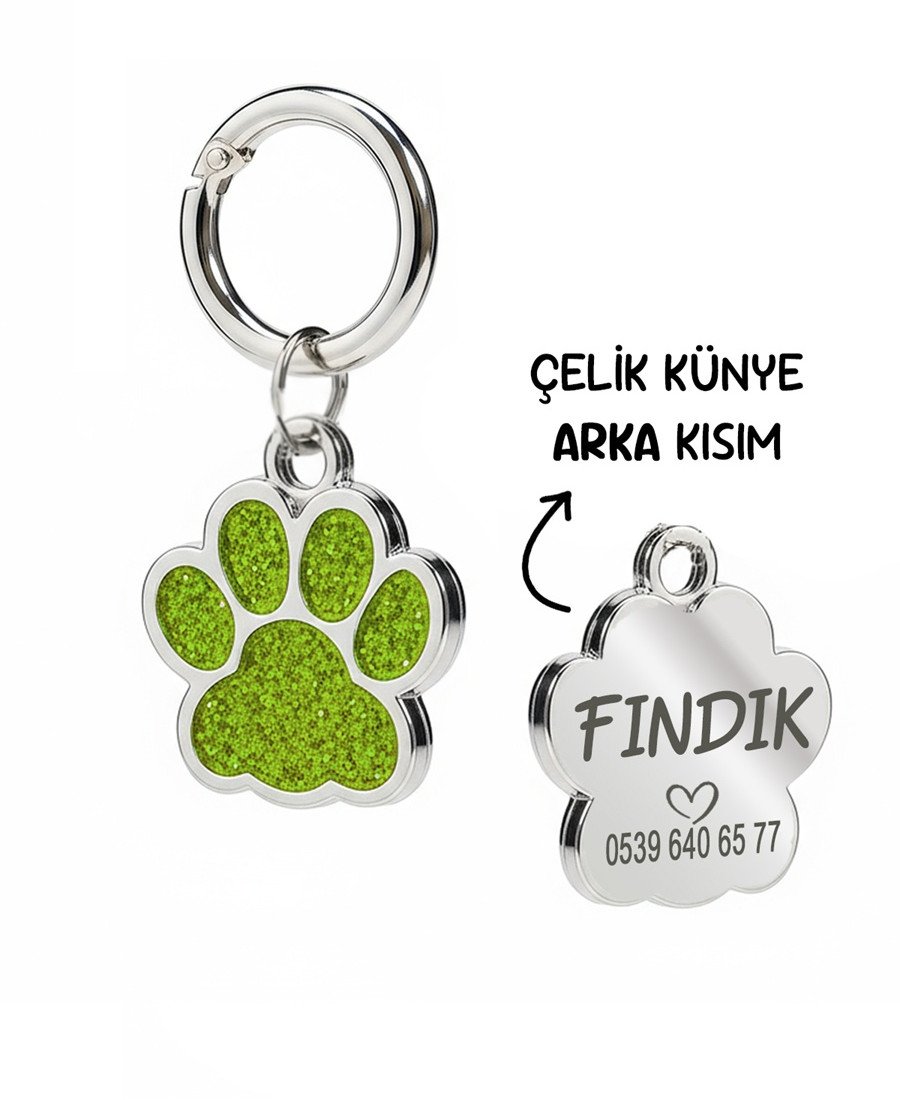 Pati Simli Fıstık Yeşil Parlak Metal Künye