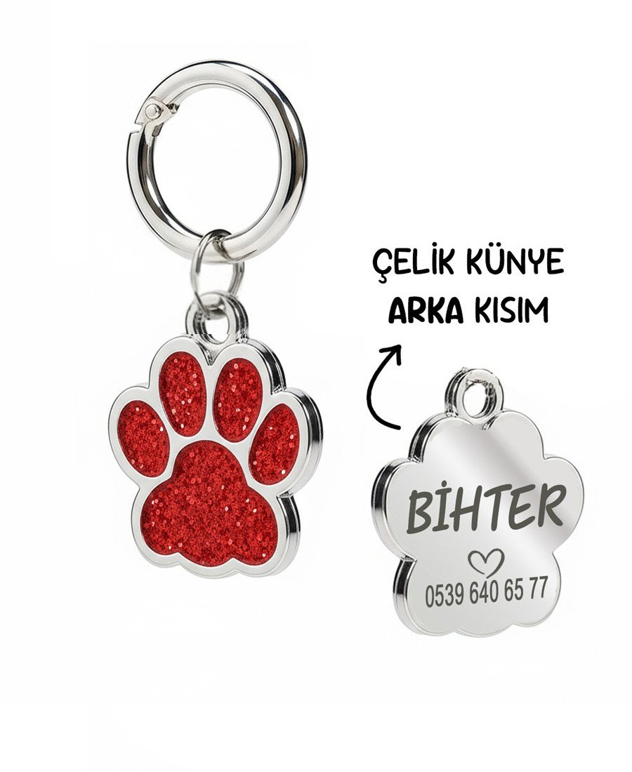 Pati Simli Kırmızı Parlak Metal Künye