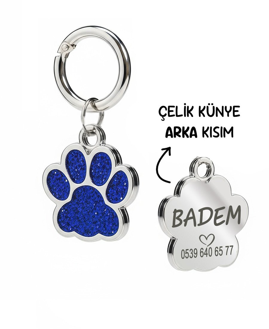 Pati Simli Mavi Parlak Metal Künye