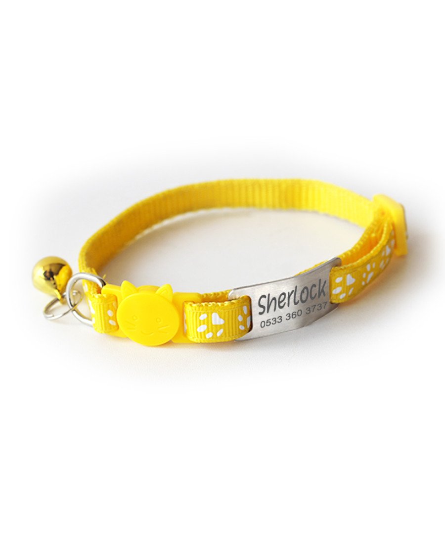 Sarı Safety Click Tasma İsimlikli Güvenlik Kilitli Sallanmayan Tasma 