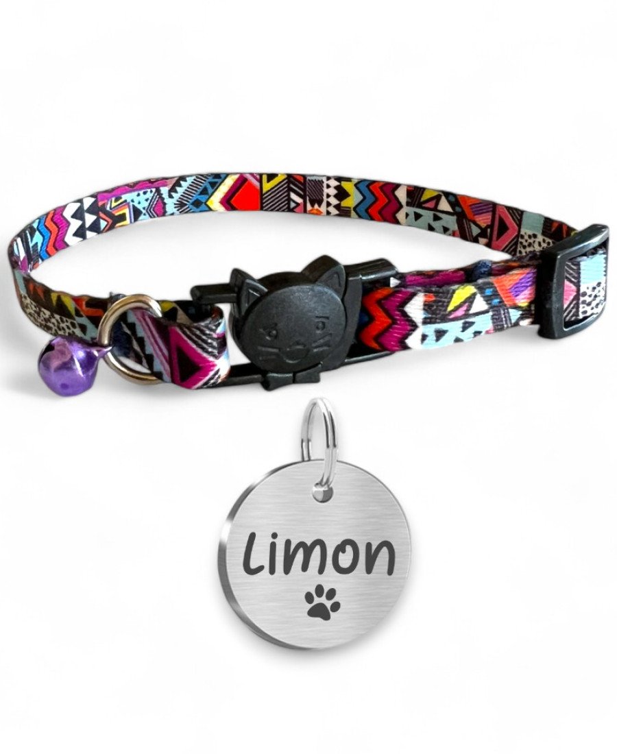 Tasma ve Yuvarlak Metal Künye Seti Gökyüzü Desen