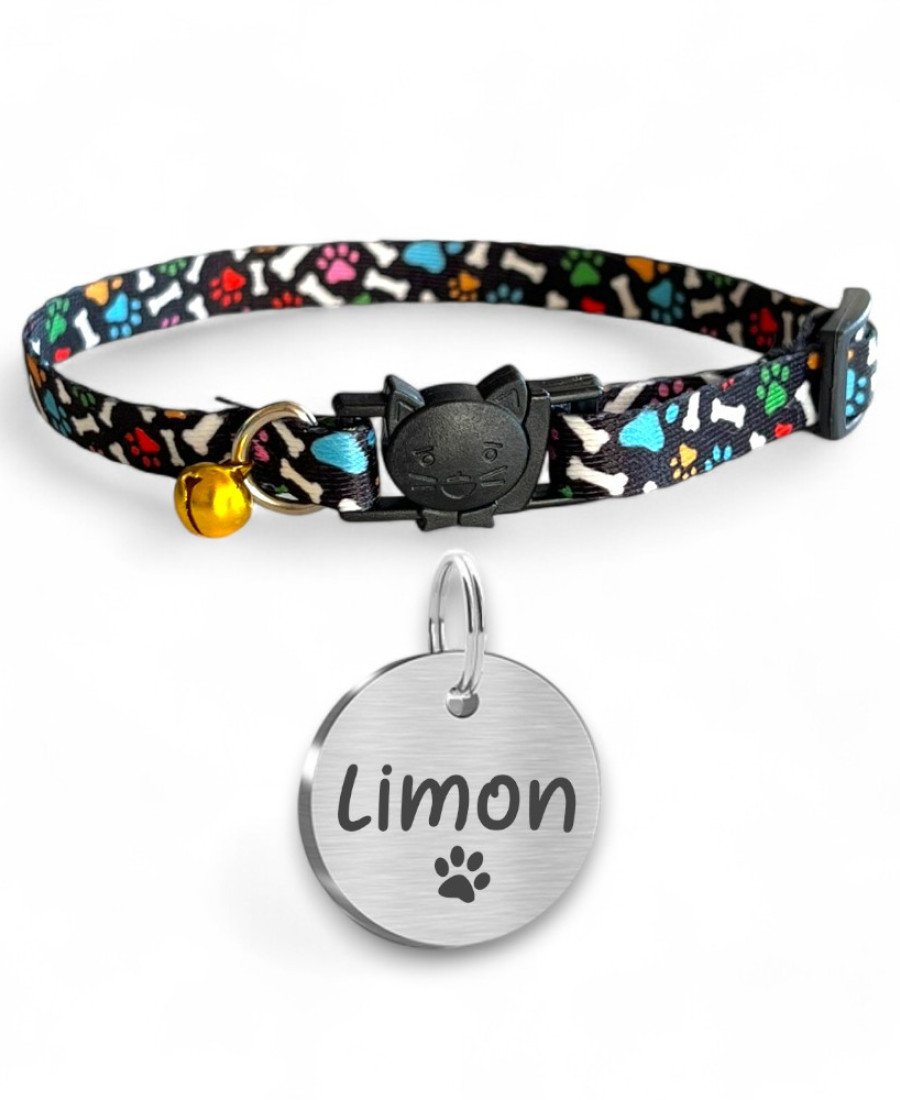 Tasma ve Yuvarlak Metal Künye Seti Pati Desen