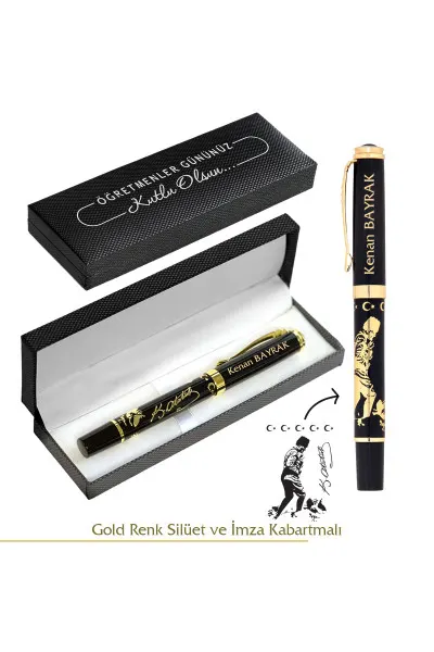 Atatürk Figürlü İmzalı Lüks Gold Altın Renk Roller Kalem