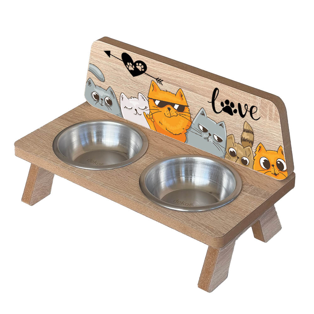 MDF Baskılı Mama Standı Çelik Kaseli 8001