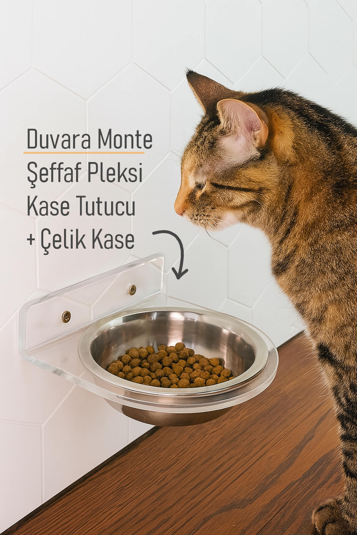 Şeffaf Pleksi Tek Kaseli Duvara Sabitlenen Mama Kabı 