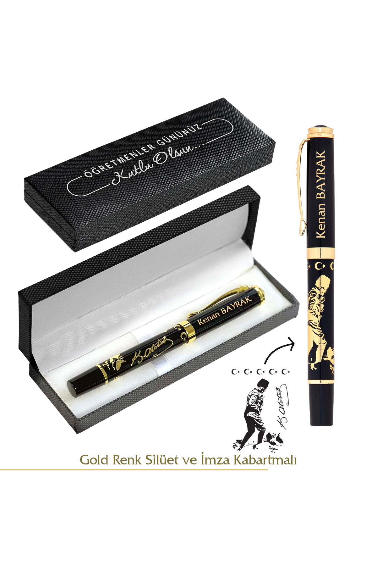 Atatürk Figürlü İmzalı Lüks Gold Altın Renk Roller Kalem