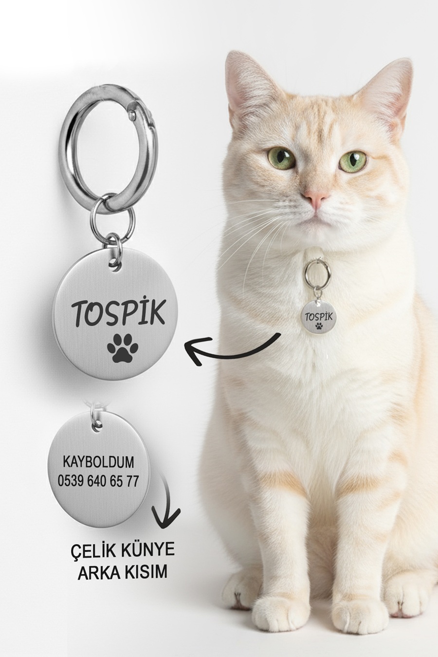 Yuvarlak Metal Kedi Köpek Künyesi Paslanmaz Çelik 002