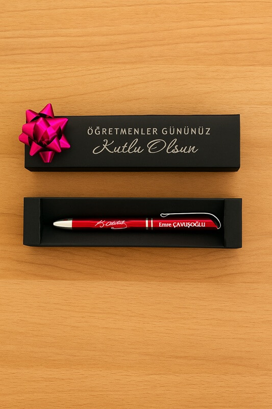 Eko Kırmızı Metal Roller Kalem Atatürk İmzalı İsme Özel 2406